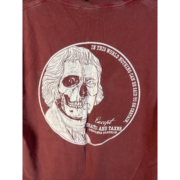 Campbell Law School Death & Taxes Shirt Faded Red Ben Franklin Adult Medium - Picture 6 of 6